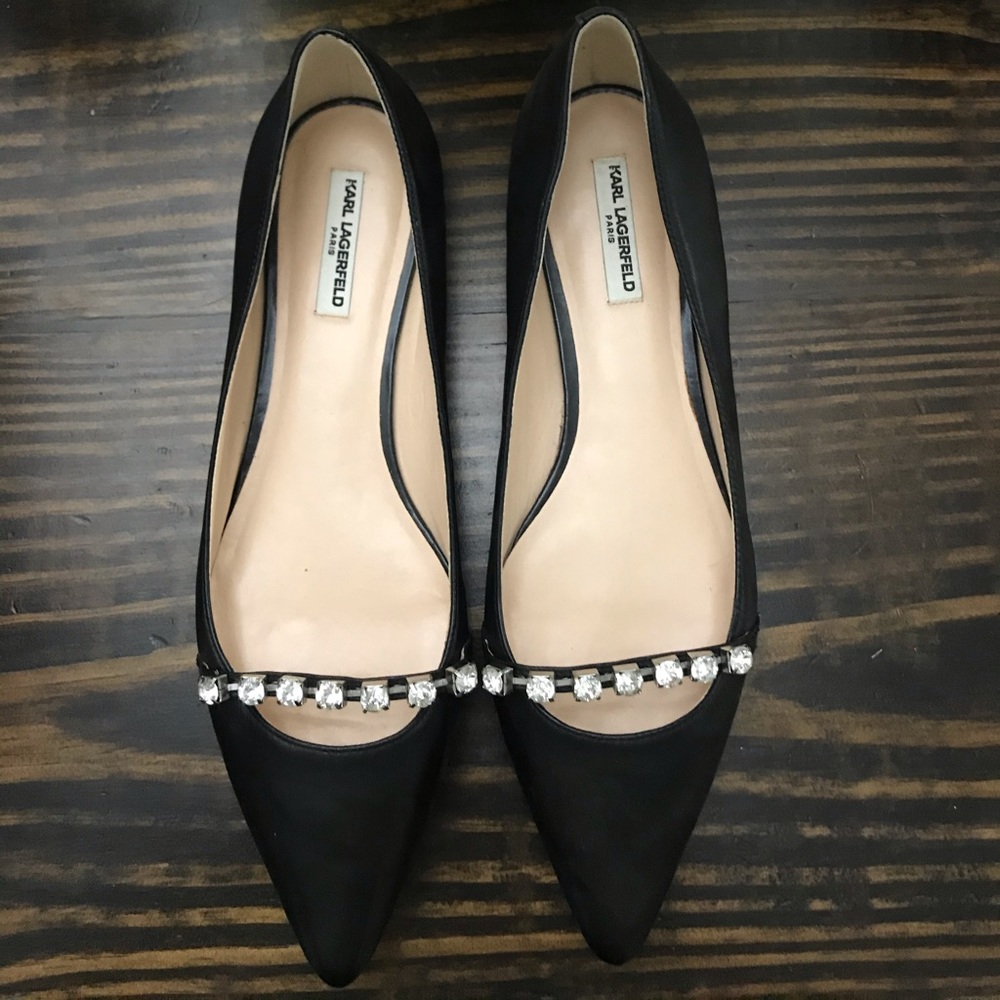 Karl Lagerfeld black rhinestone flats EUC